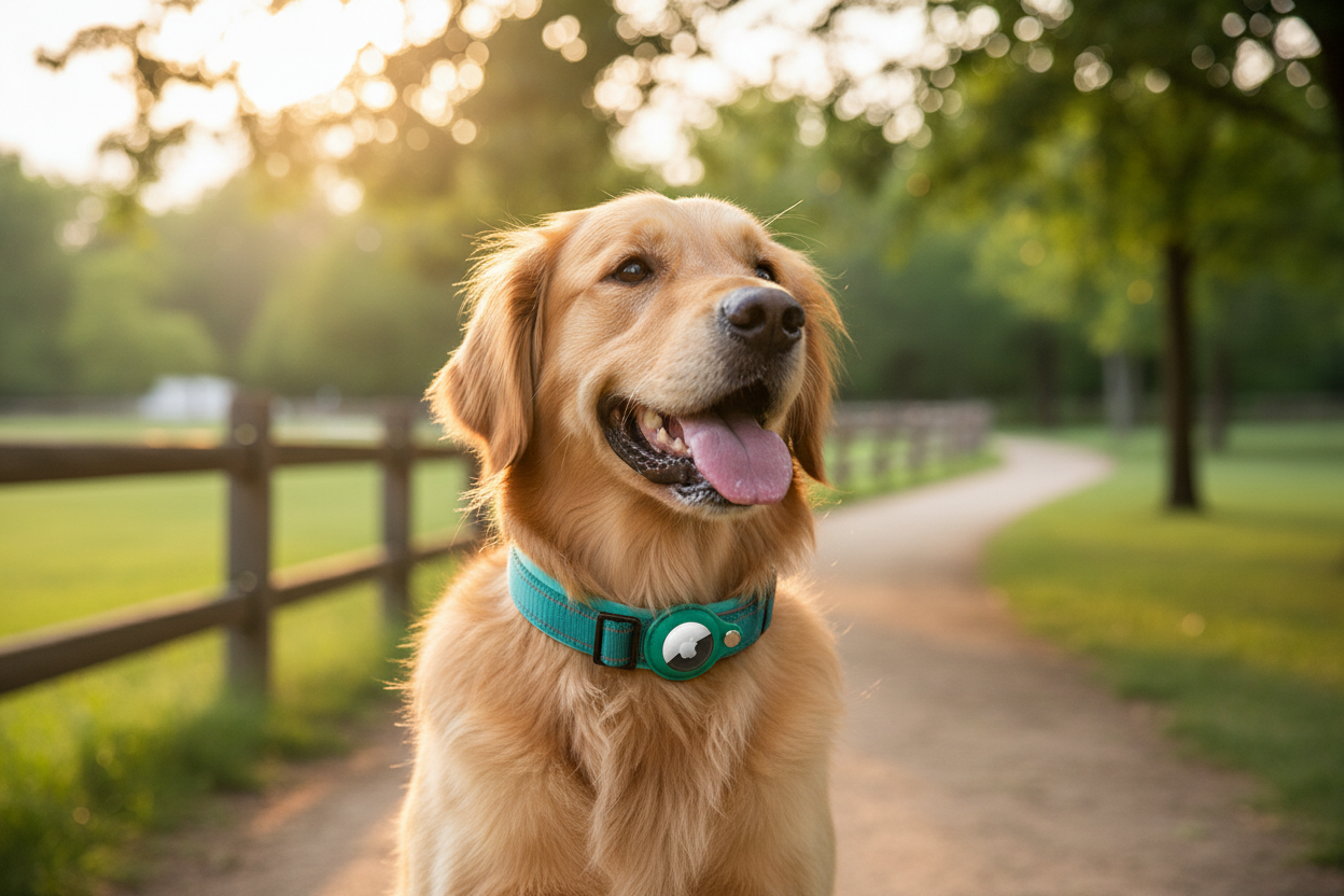 Dog wearing Adjustable Dog Collar with Tracker Slot